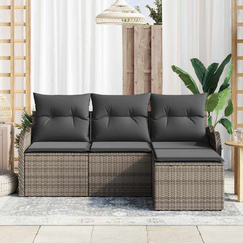 Garden Sofa Set with Cushion 4 pcs Grey Poly rattan