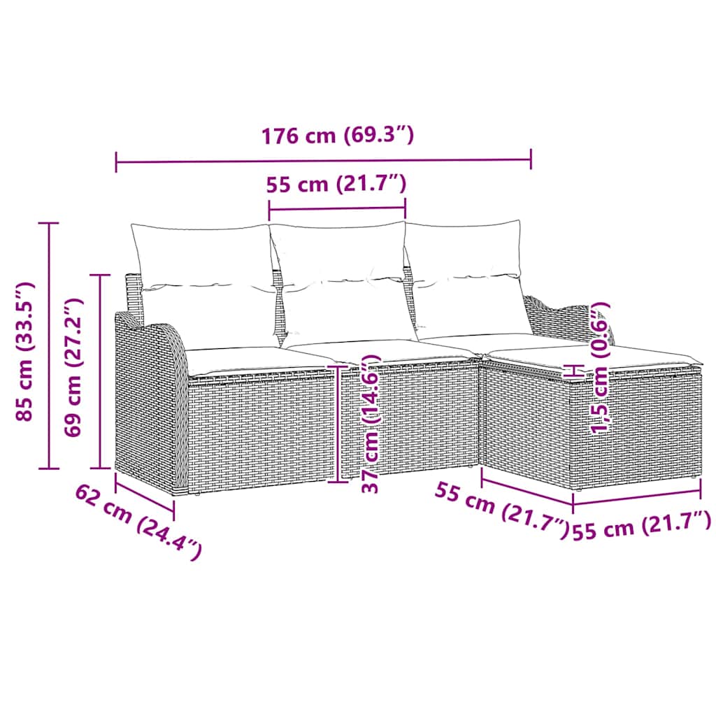Garden Sofa Set with Cushion 4 pcs Grey Poly rattan