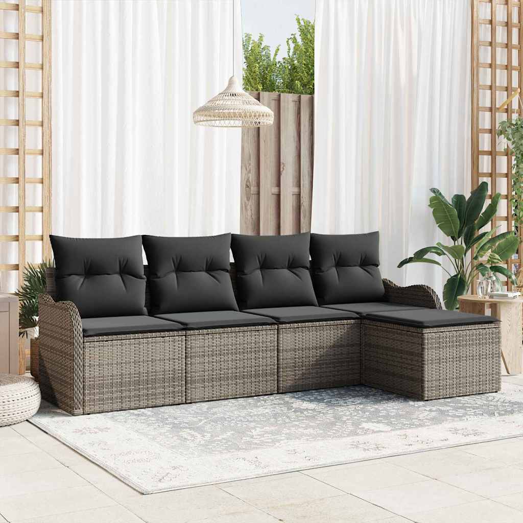 Garden Sofa Set with Cushion 5 pcs Grey Poly rattan