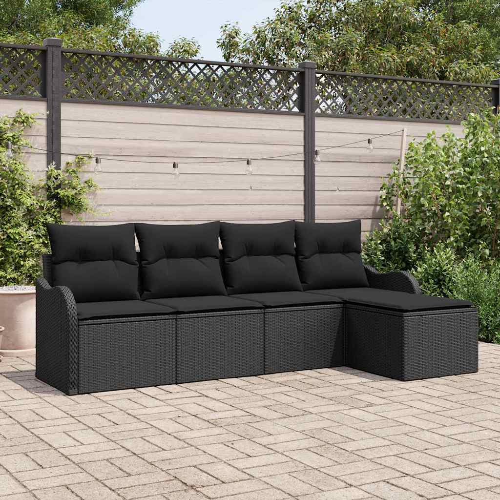 Garden Sofa Set with Cushion 5 pcs Black Poly rattan