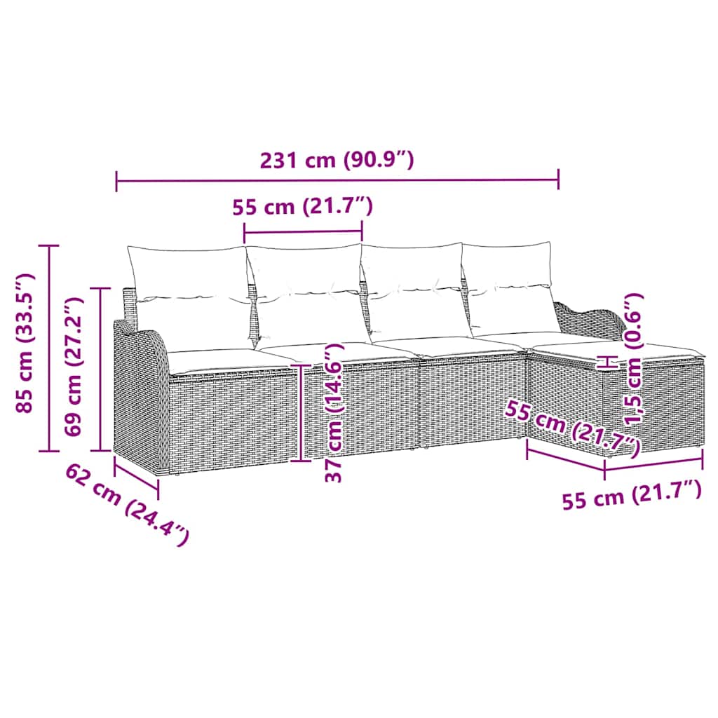 Garden Sofa Set with Cushion 5 pcs Black Poly rattan