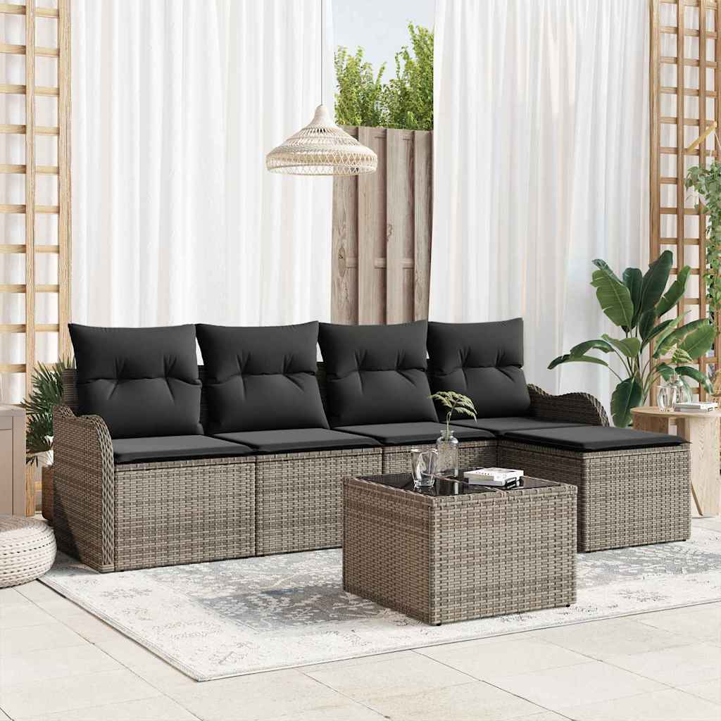 Garden Sofa Set with Cushion 6 pcs Grey Poly rattan