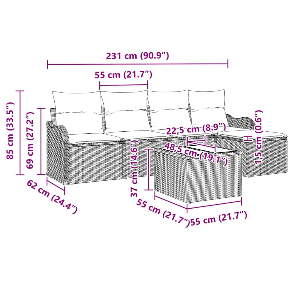 Garden Sofa Set with Cushion 6 pcs Grey Poly rattan