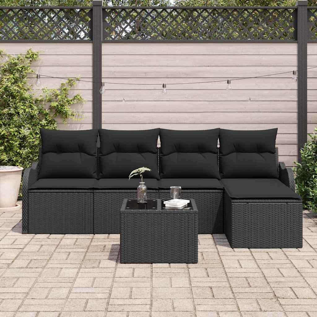 Garden Sofa Set 6 pcs Black Poly Rattan