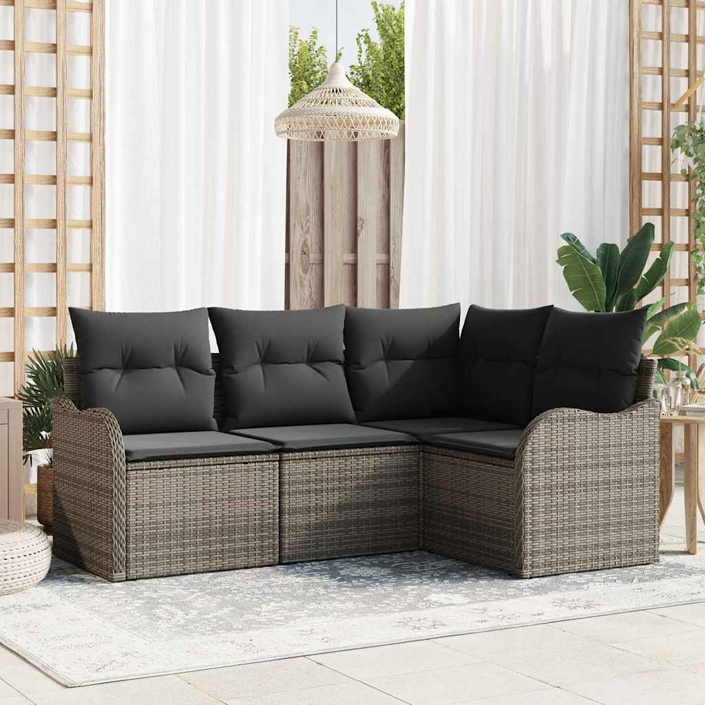 Garden Sofa Set with Cushion 4 pcs Grey Poly rattan