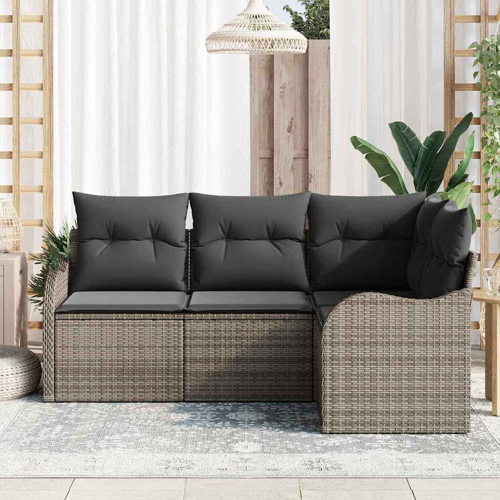 Garden Sofa Set with Cushion 4 pcs Grey Poly rattan