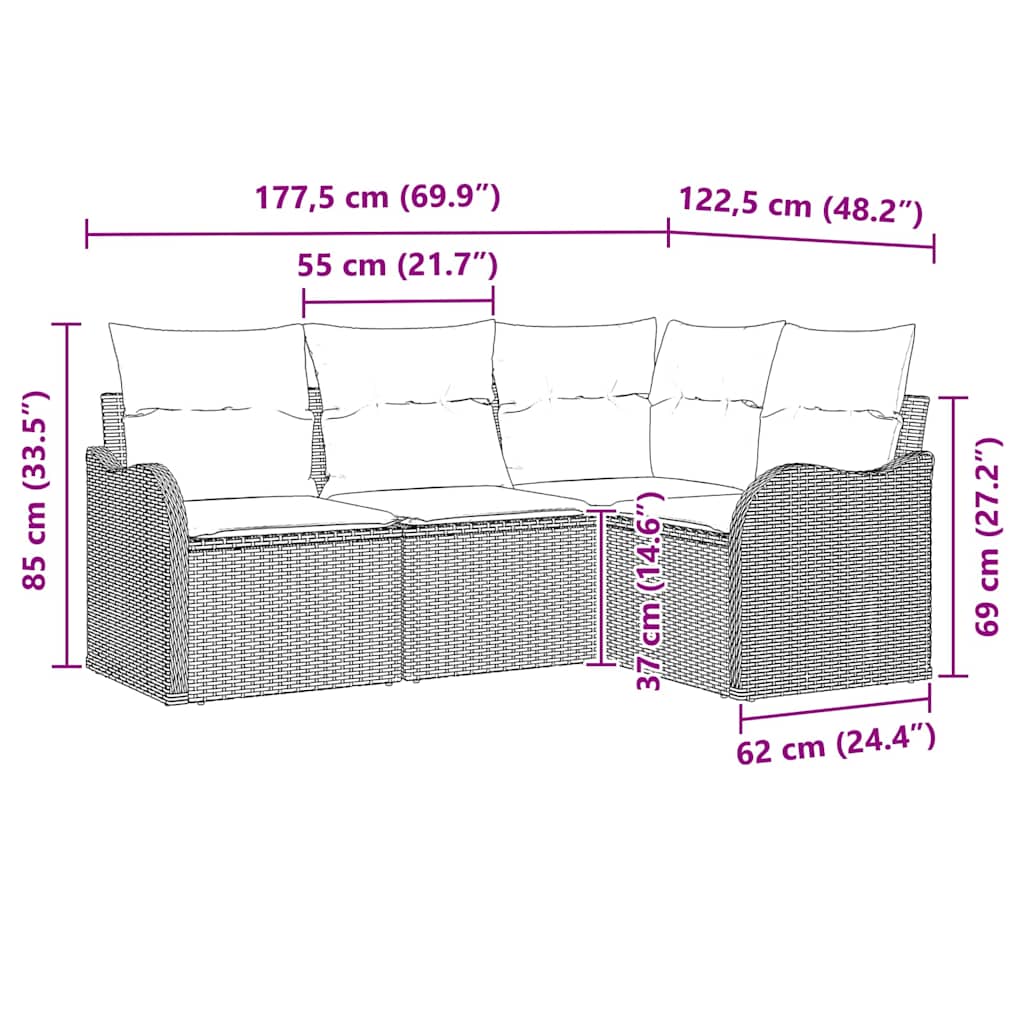 Garden Sofa Set with Cushion 4 pcs Grey Poly rattan