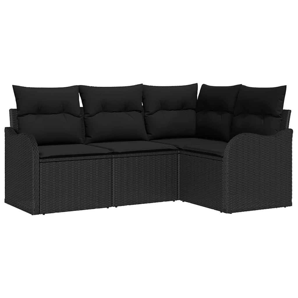 Garden Sofa Set with Cushion 4 pcs Black Poly rattan