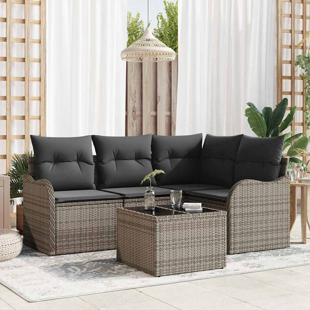 Garden Sofa Set with Cushion 5 pcs Grey Poly rattan