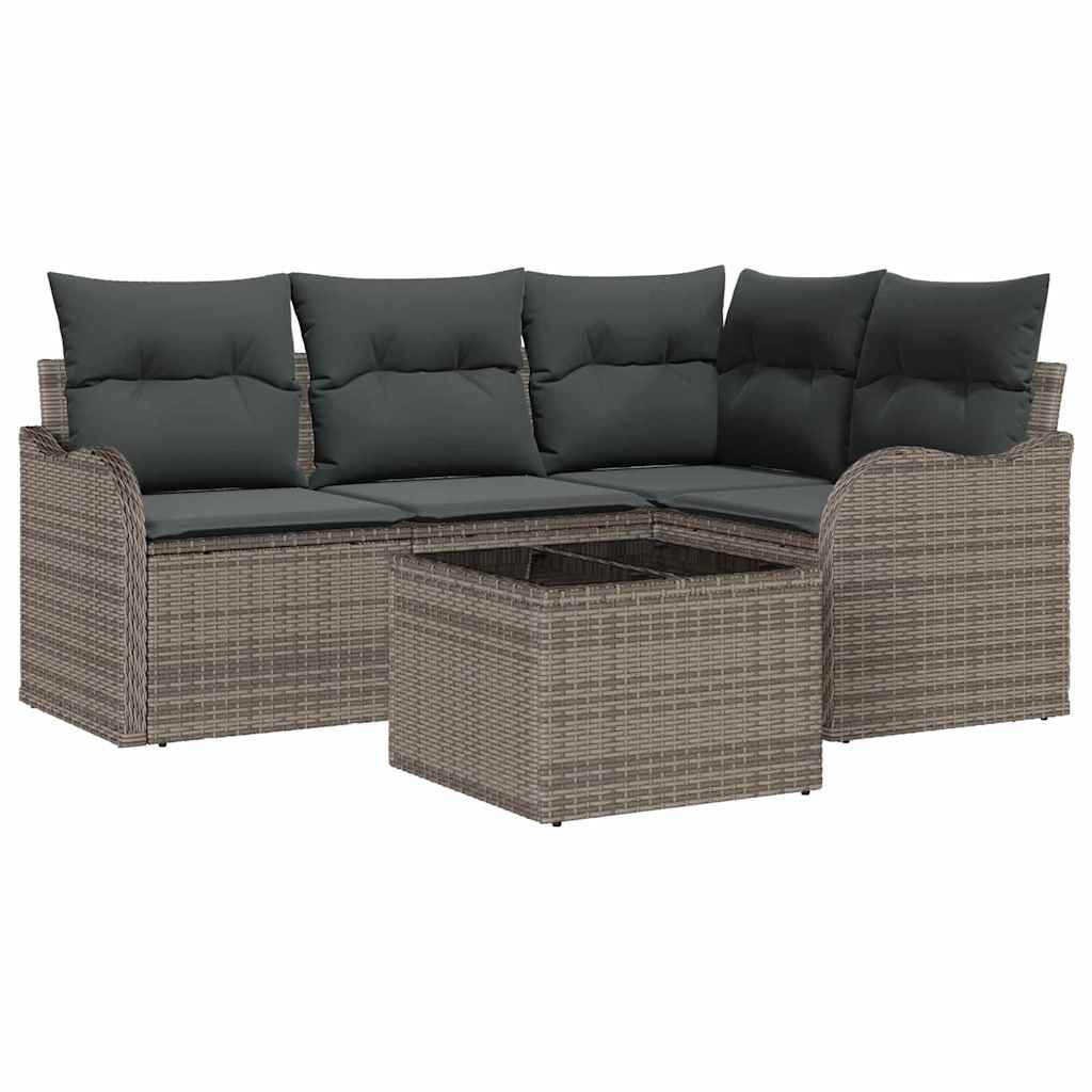 Garden Sofa Set with Cushion 5 pcs Grey Poly rattan