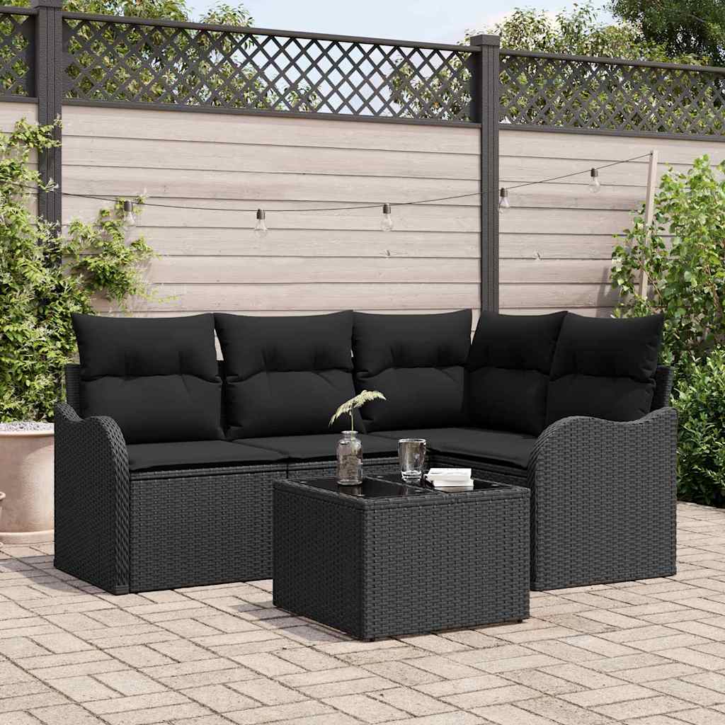 Garden Sofa Set with Cushion 5 pcs Black Poly rattan