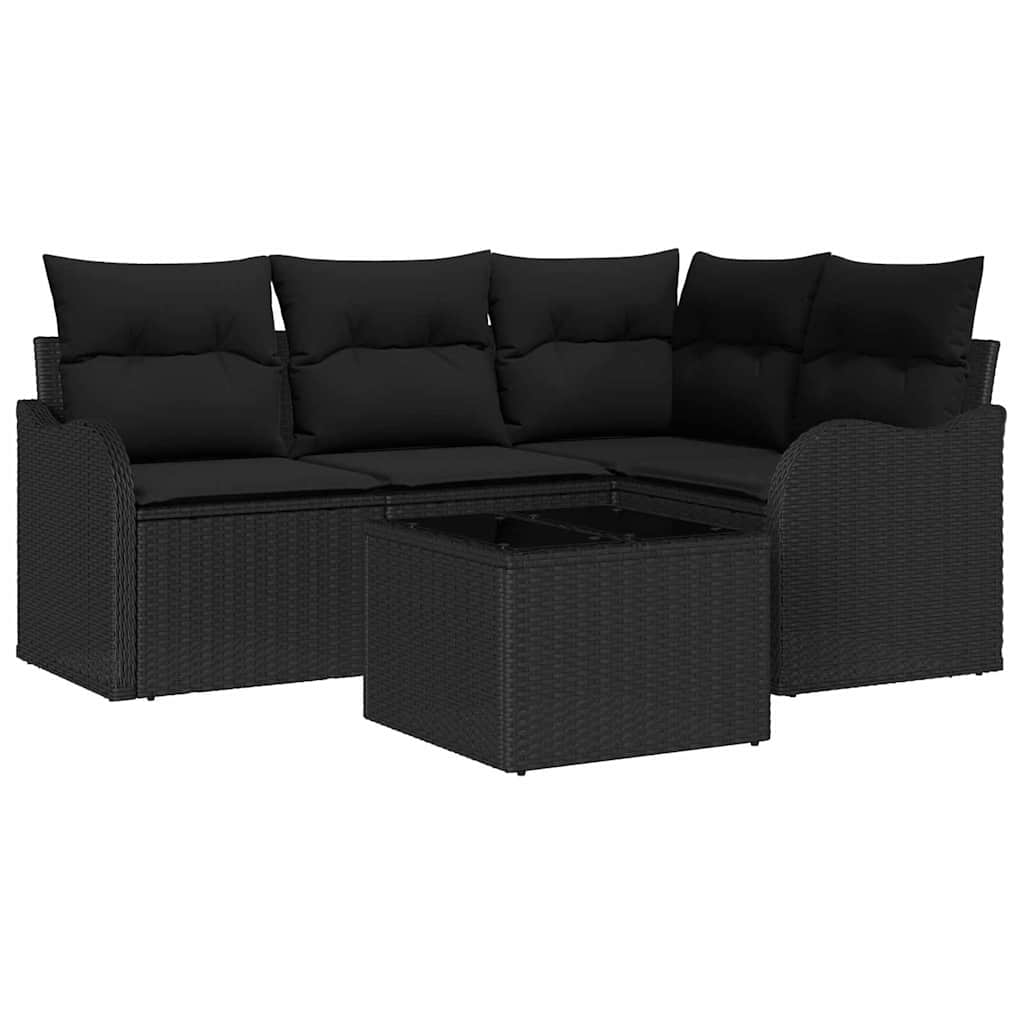 Garden Sofa Set with Cushion 5 pcs Black Poly rattan