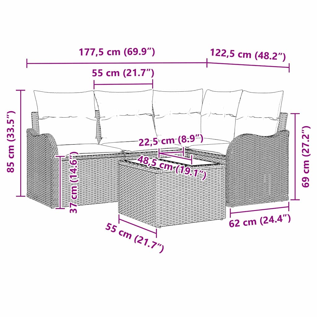 Garden Sofa Set with Cushion 5 pcs Black Poly rattan