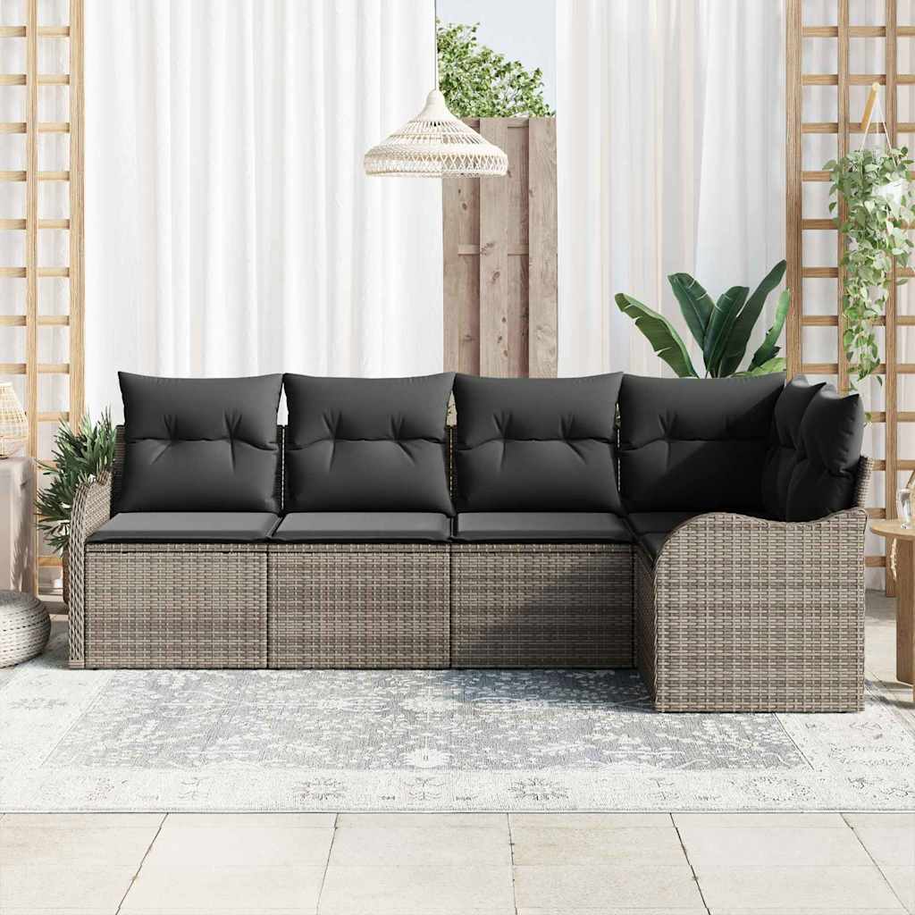 Garden Sofa Set with Cushion 5 pcs Grey Poly rattan