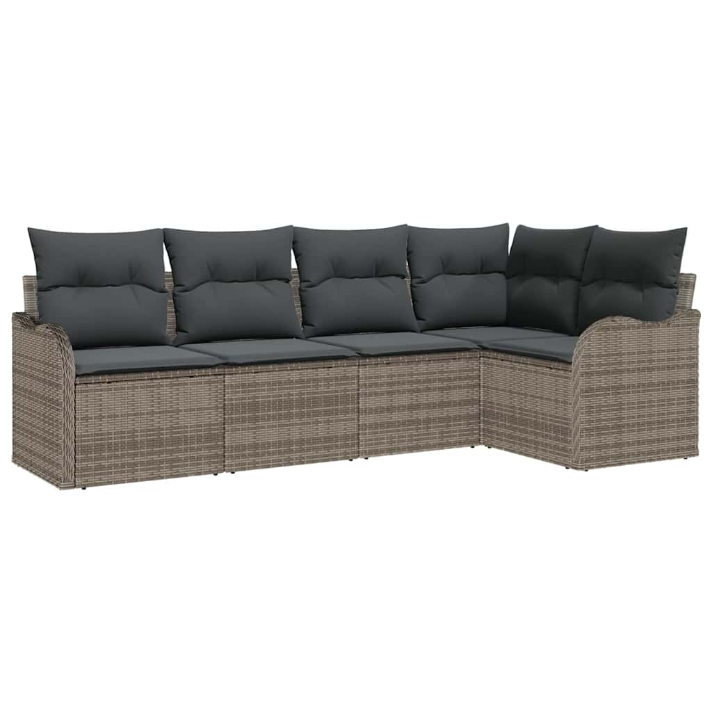 Garden Sofa Set with Cushion 5 pcs Grey Poly rattan