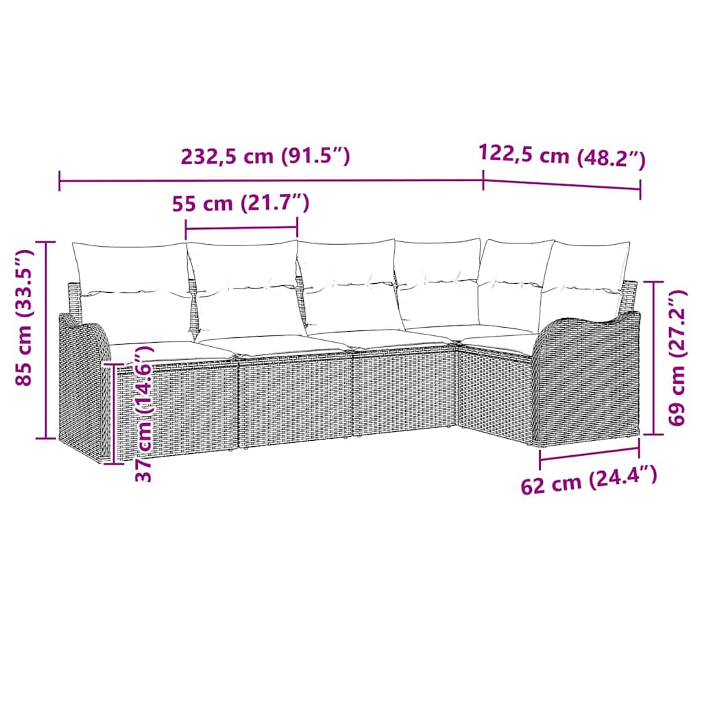 Garden Sofa Set with Cushion 5 pcs Grey Poly rattan