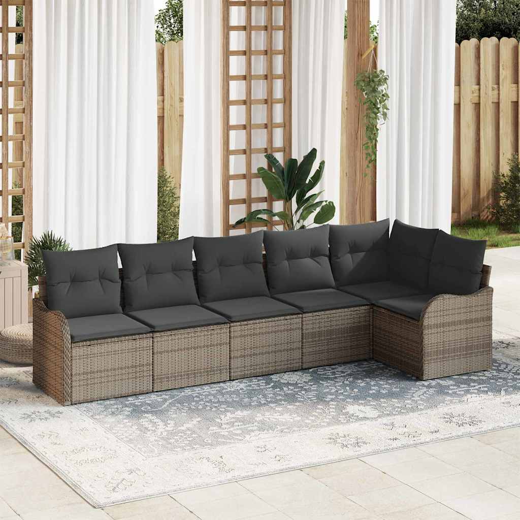 Garden Sofa Set with Cushion 6 pcs Grey Poly rattan