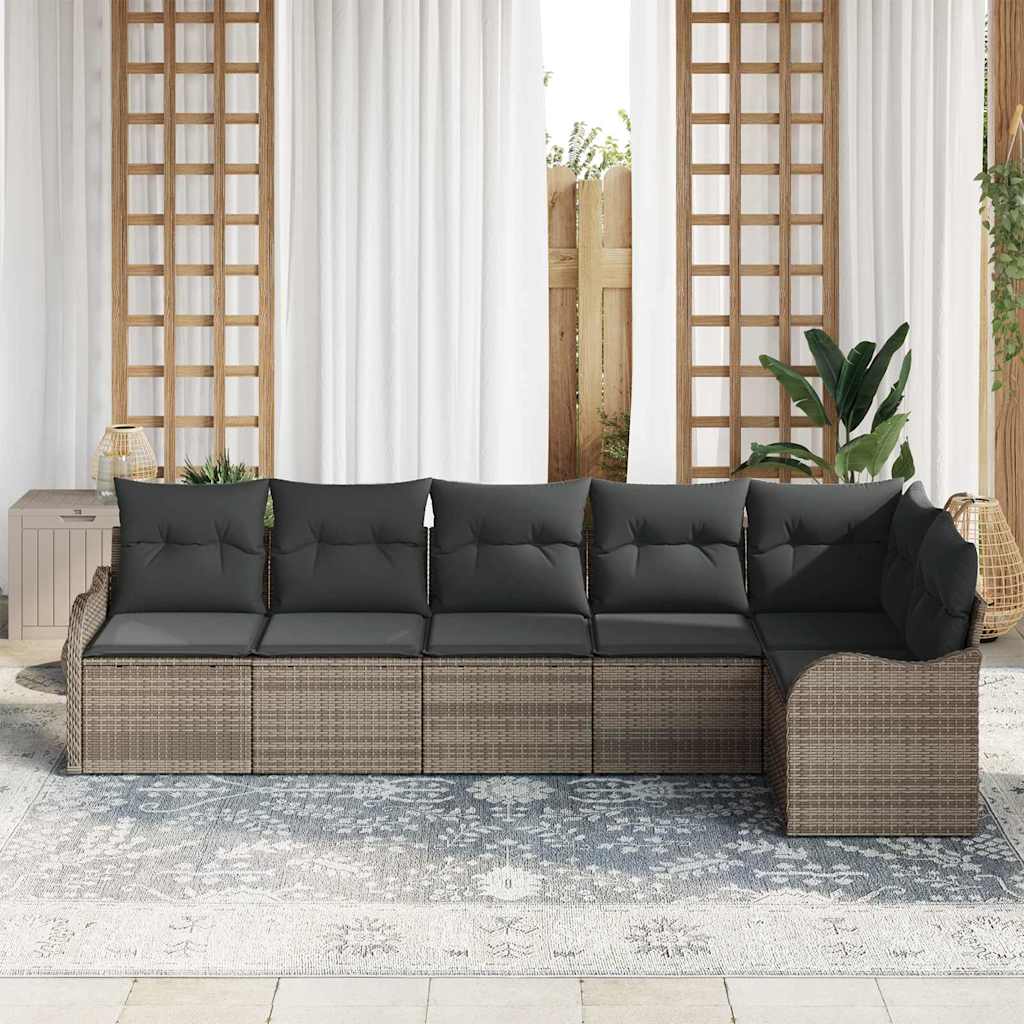 Garden Sofa Set with Cushion 6 pcs Grey Poly rattan