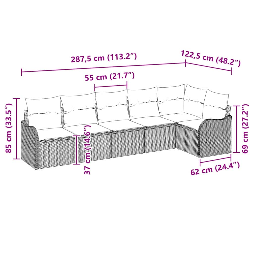 Garden Sofa Set with Cushion 6 pcs Grey Poly rattan