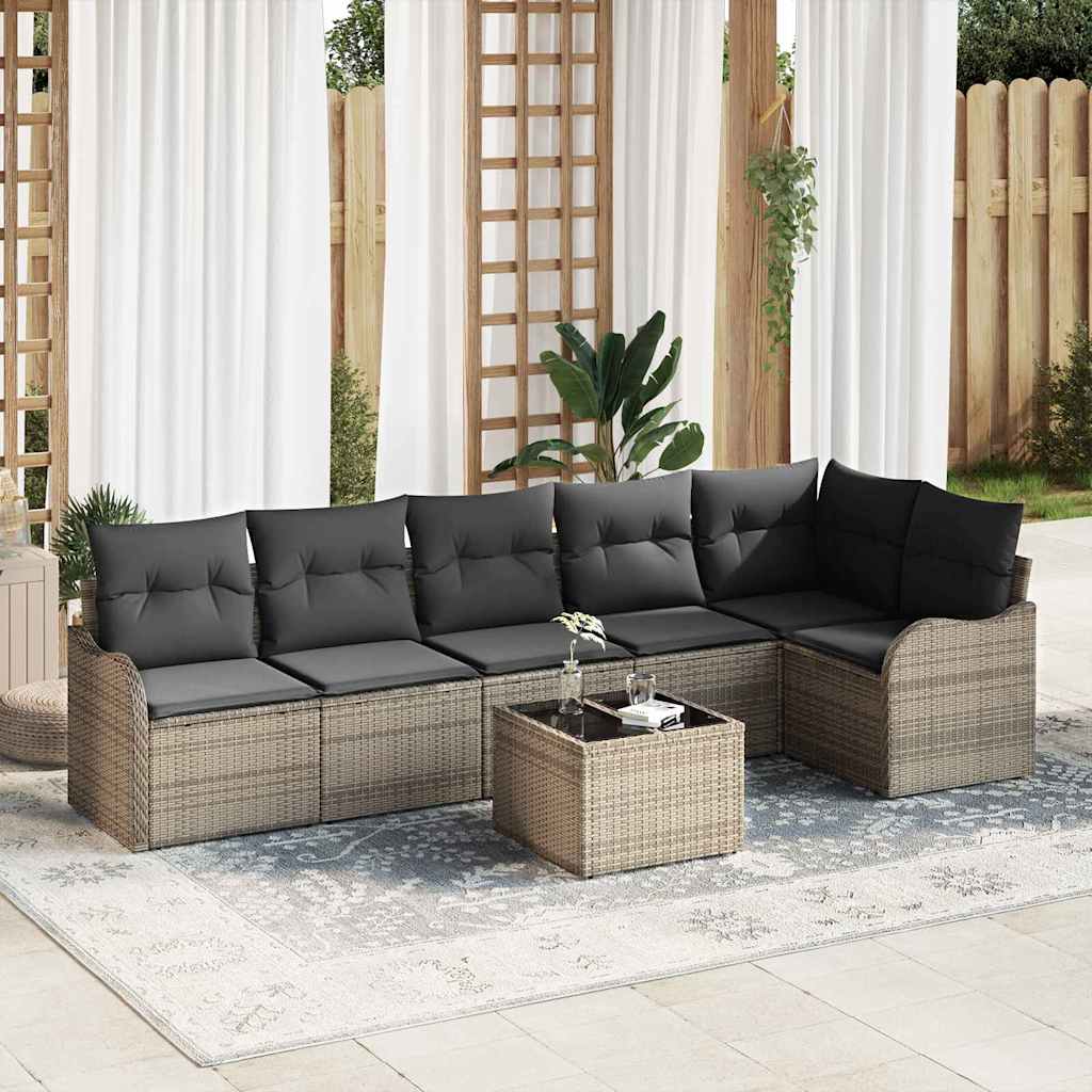 Garden Sofa Set with Cushion 7 pcs Grey Poly rattan