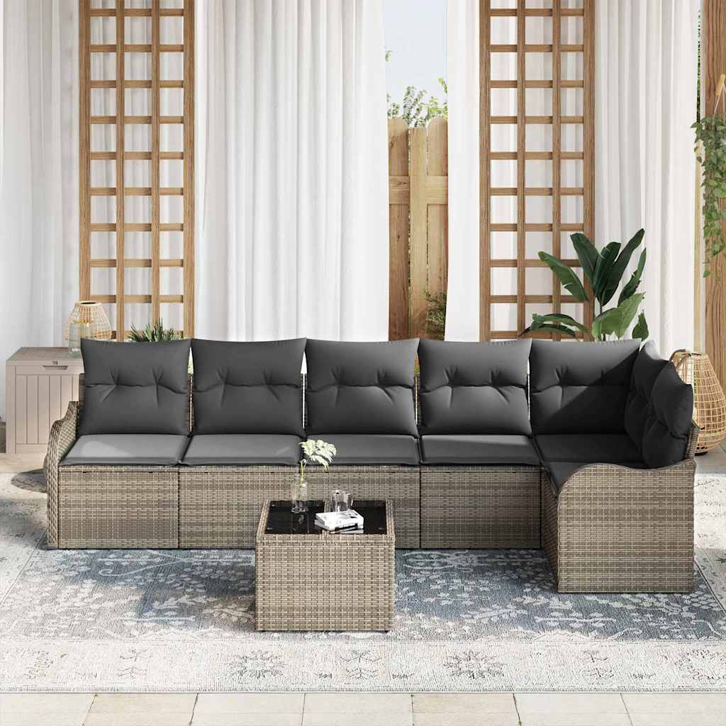 Garden Sofa Set with Cushion 7 pcs Grey Poly rattan