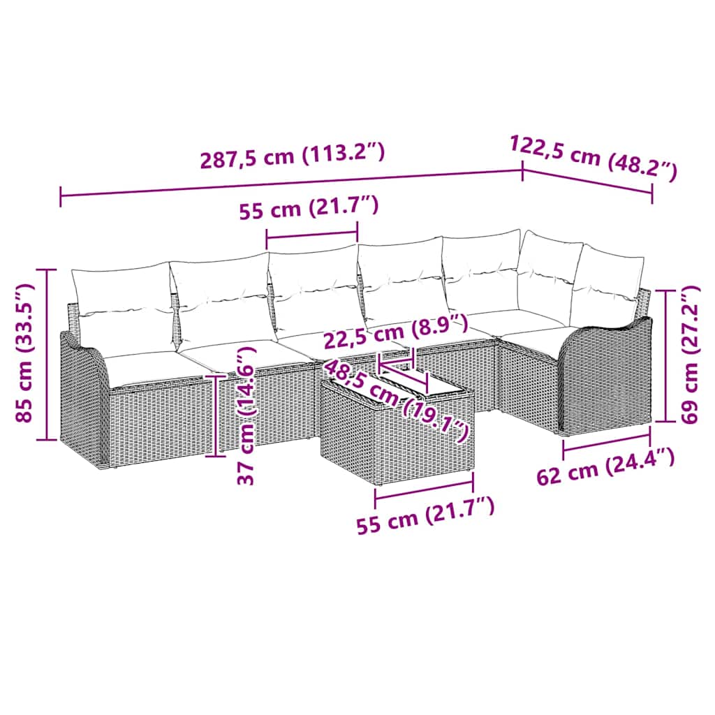 Garden Sofa Set with Cushion 7 pcs Grey Poly rattan