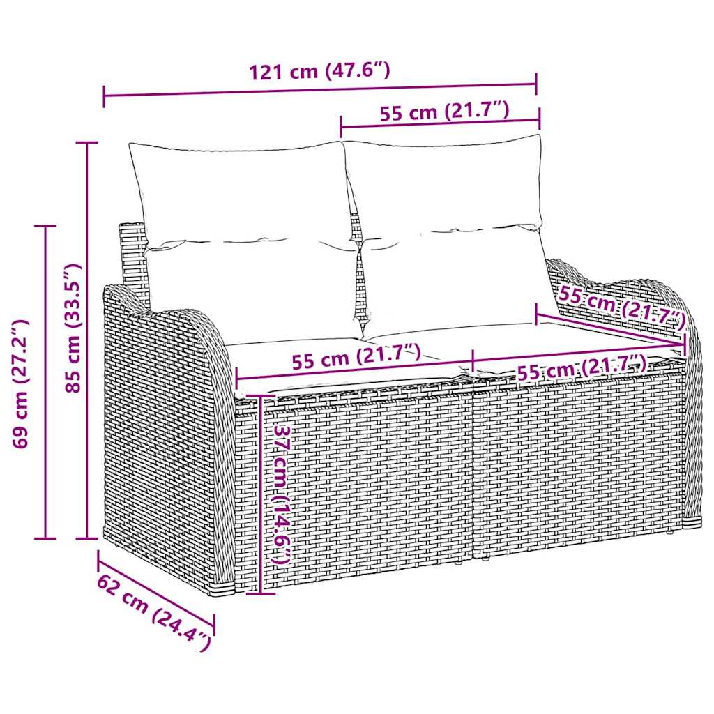 Garden Sofa Set with Cushion 7 pcs Grey Poly rattan