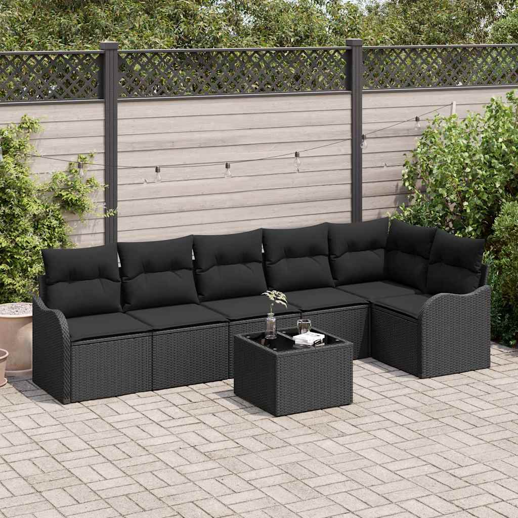 Garden Sofa Set with Cushion 7 pcs Black Poly rattan