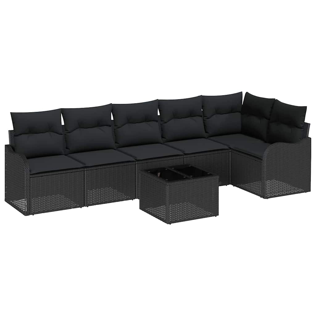 Garden Sofa Set with Cushion 7 pcs Black Poly rattan