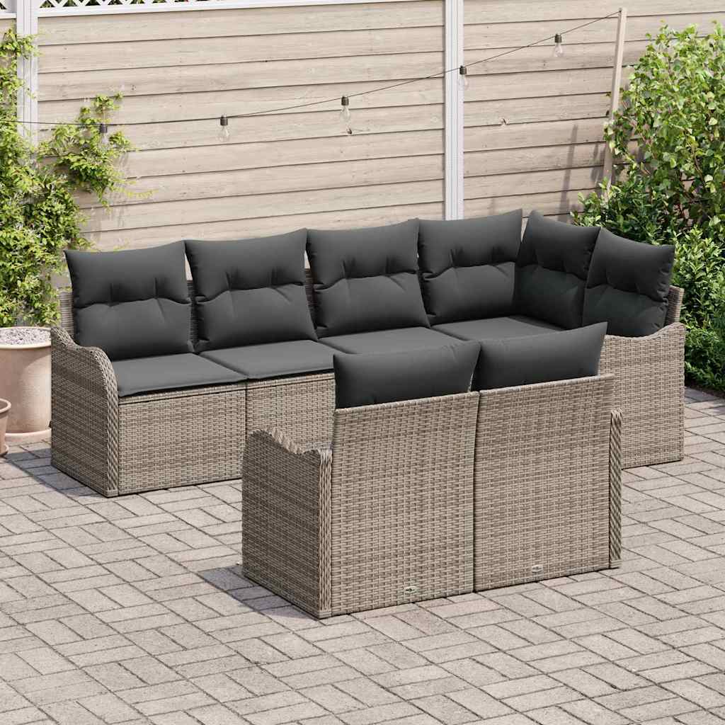 Garden Sofa Set with Cushion 7 pcs Grey Poly rattan