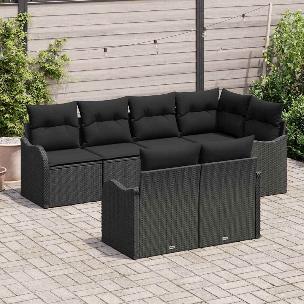 Garden Sofa Set with Cushion 7 pcs Black Poly rattan
