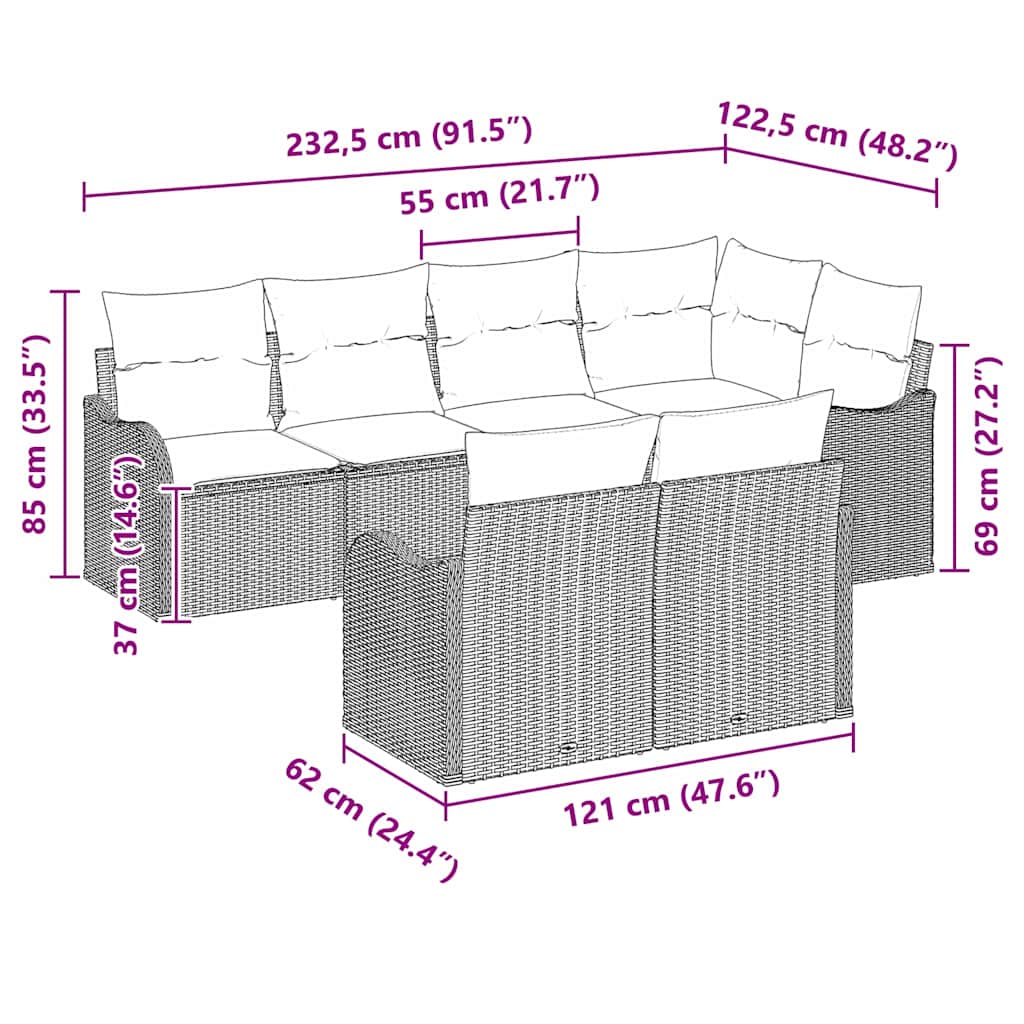 Garden Sofa Set with Cushion 7 pcs Black Poly rattan