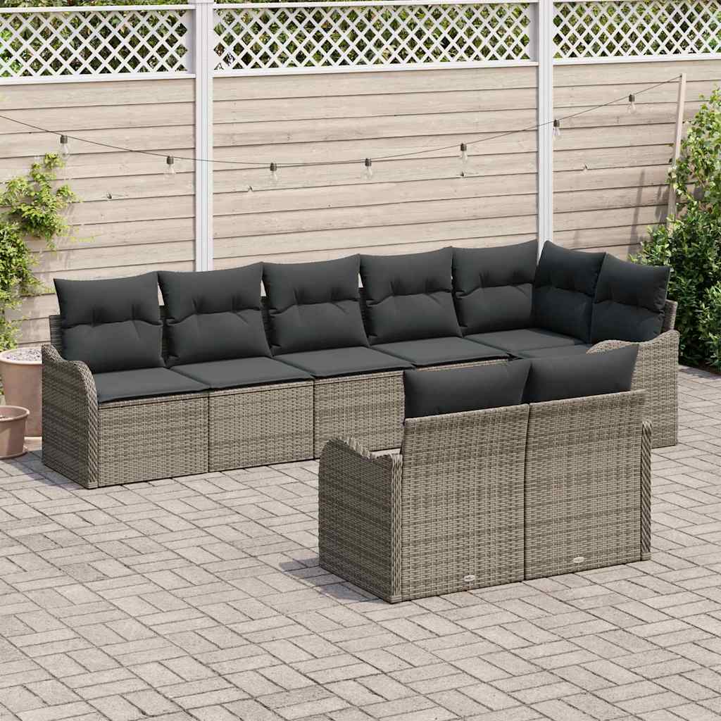 Garden Sofa Set with Cushion 8 pcs Grey Poly rattan