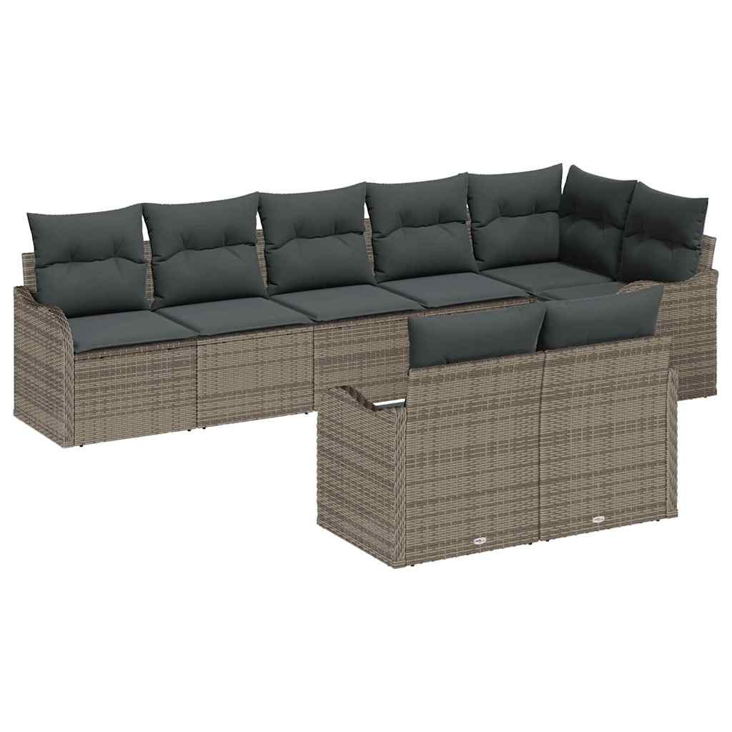 Garden Sofa Set with Cushion 8 pcs Grey Poly rattan