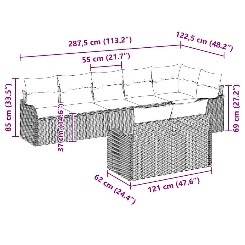 Garden Sofa Set Grey Poly Rattan