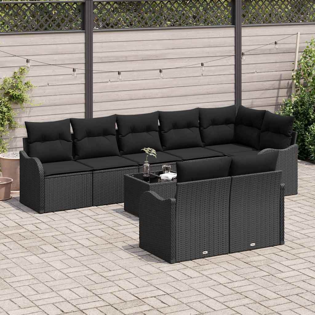Garden Sofa Set with Cushion 9 pcs Black Poly rattan