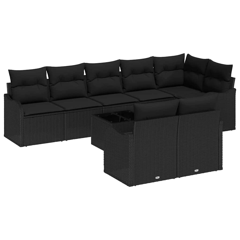 Garden Sofa Set with Cushion 9 pcs Black Poly rattan