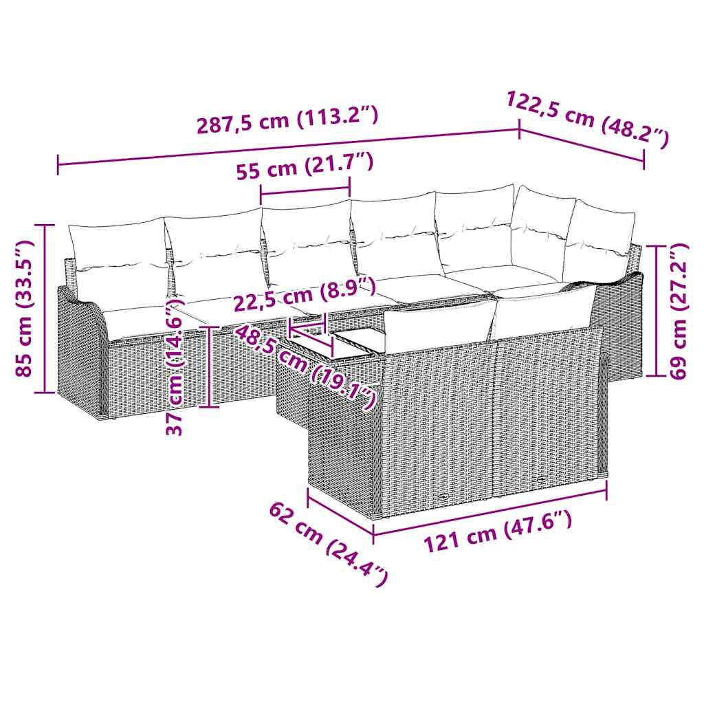 Garden Sofa Set with Cushion 9 pcs Black Poly rattan