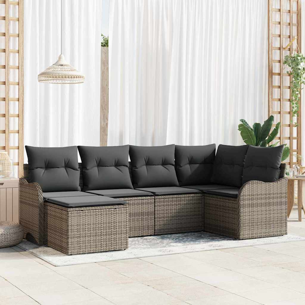 Garden Sofa Set with Cushion 6 pcs Grey Poly rattan