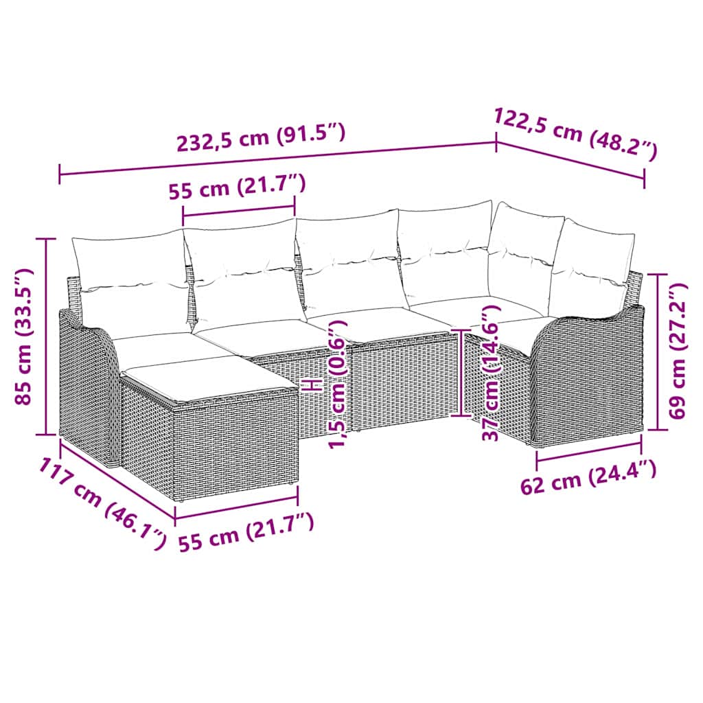 Garden Sofa Set 6 pcs Grey Poly Rattan
