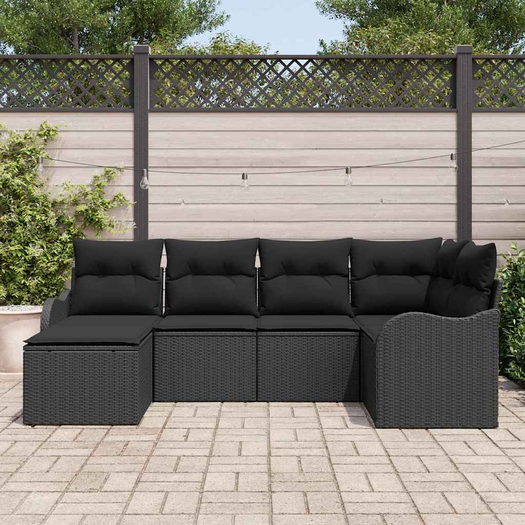 Garden Sofa Set with Cushion 6 pcs Black Poly rattan