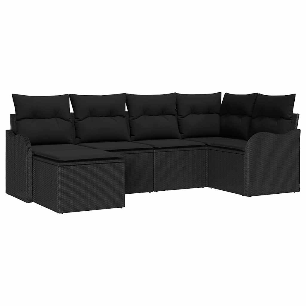 Garden Sofa Set with Cushion 6 pcs Black Poly rattan