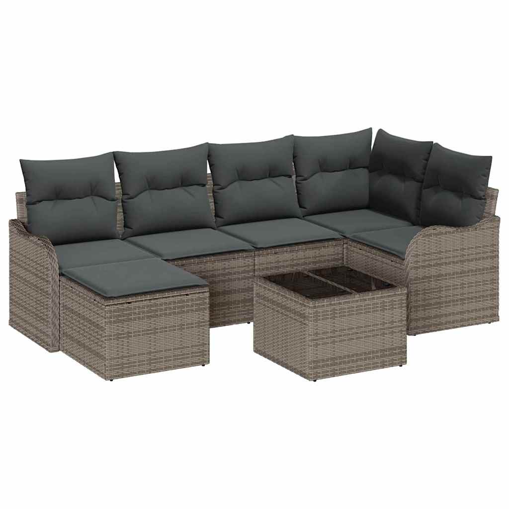 Garden Sofa Set with Cushion 7 pcs Grey Poly rattan