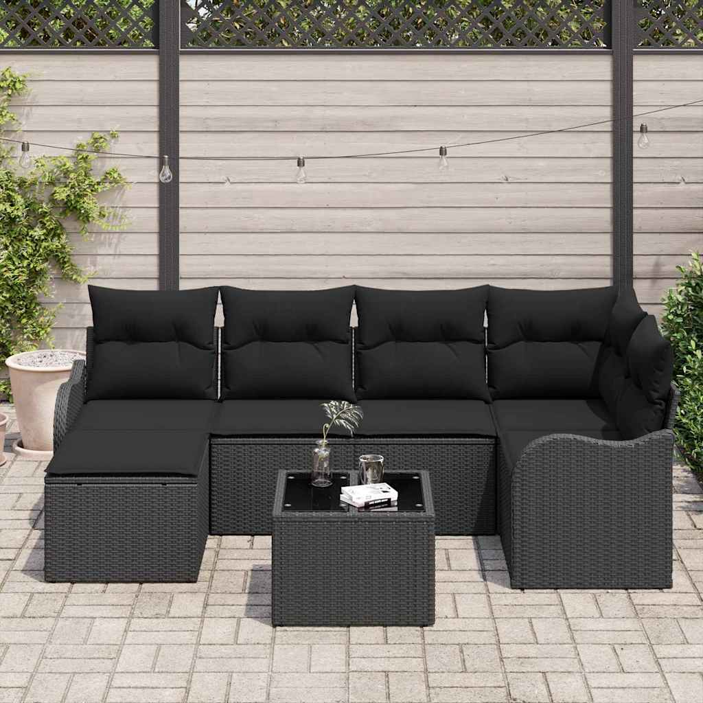 Garden Sofa Set with Cushion 7 pcs Black Poly rattan