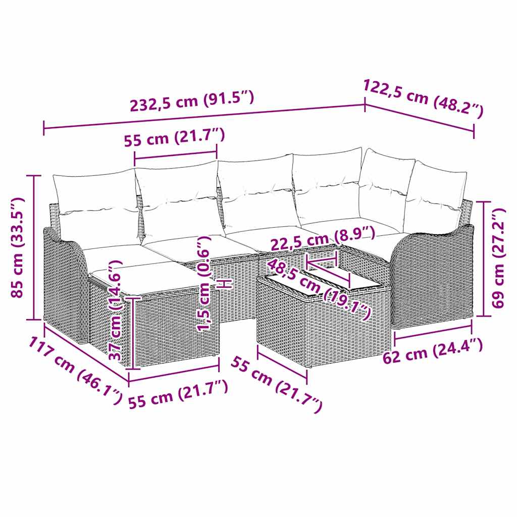 Garden Sofa Set with Cushion 7 pcs Black Poly rattan