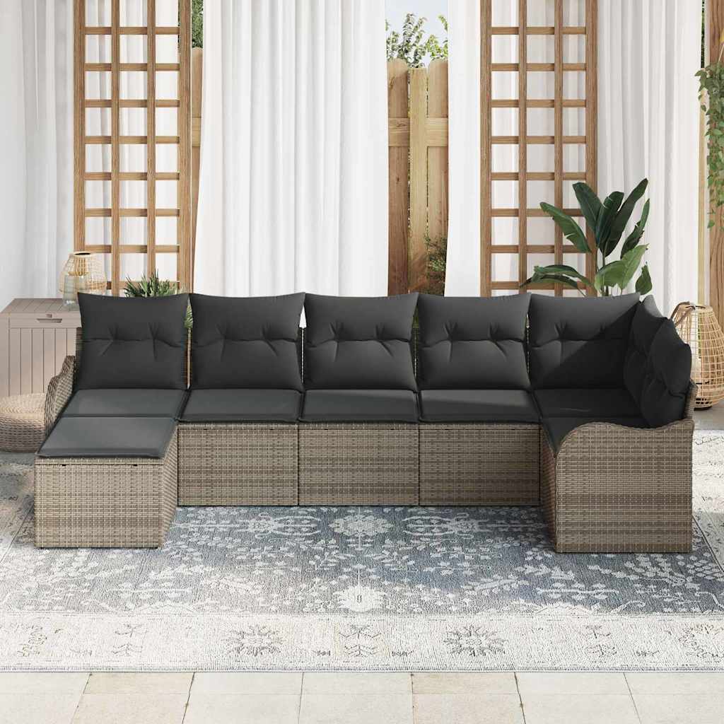 Garden Sofa Set with Cushion 7 pcs Grey Poly rattan