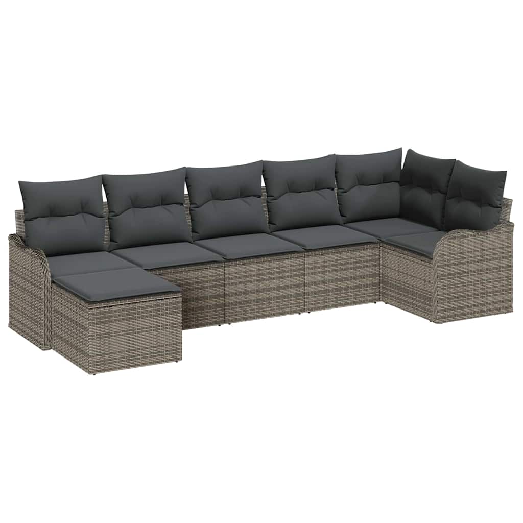 Garden Sofa Set with Cushion 7 pcs Grey Poly rattan