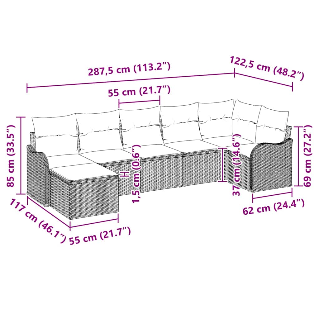 Garden Sofa Set with Cushion 7 pcs Black Poly rattan