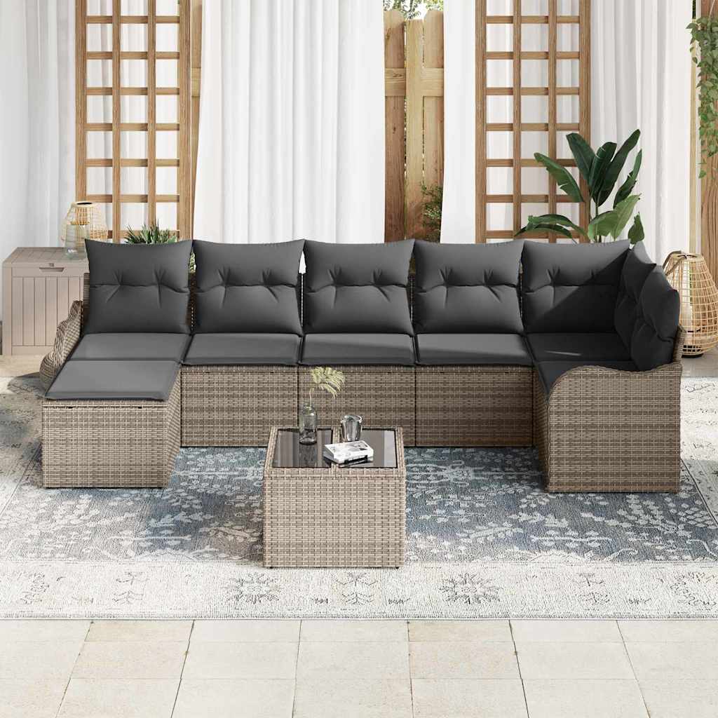 Garden Sofa Set with Cushion 8 pcs Grey Poly rattan