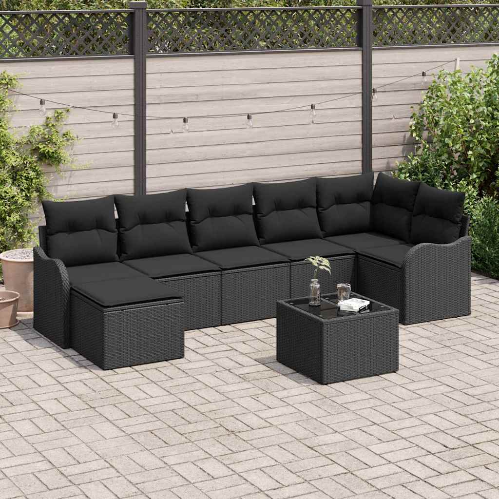 Garden Sofa Set Black Poly Rattan